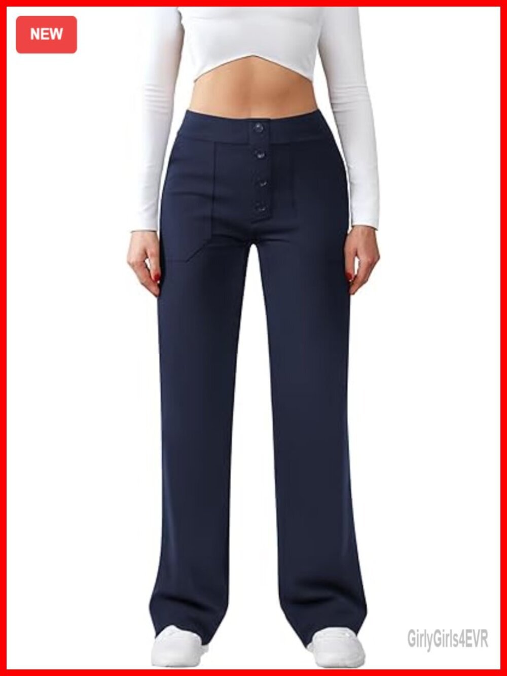 High Waist Straight Leg Dress Pants Stretchy Button Pocket Work Trousers